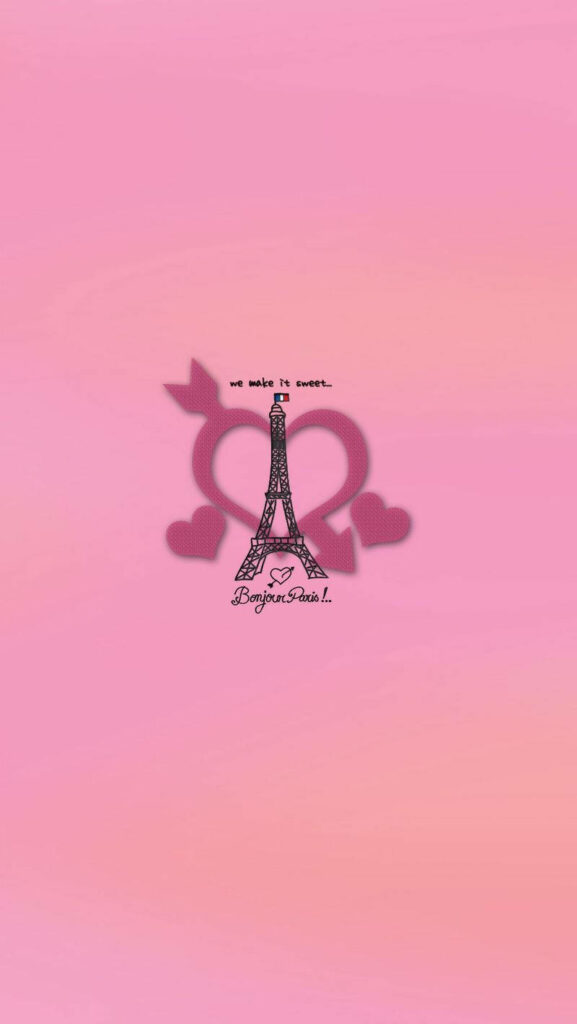 Charming Eiffel Tower Wallpaper with Hearts and 'Bonjour Paris!'
