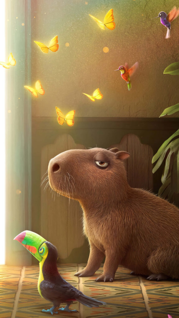 Charming *Encanto*-Inspired Wallpaper: Capybara, Toucan & Butterflies