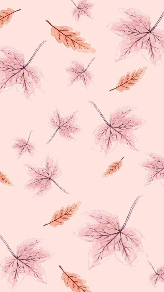 Charming Fall Leaves Wallpaper in Soft Pink & Orange Hues
