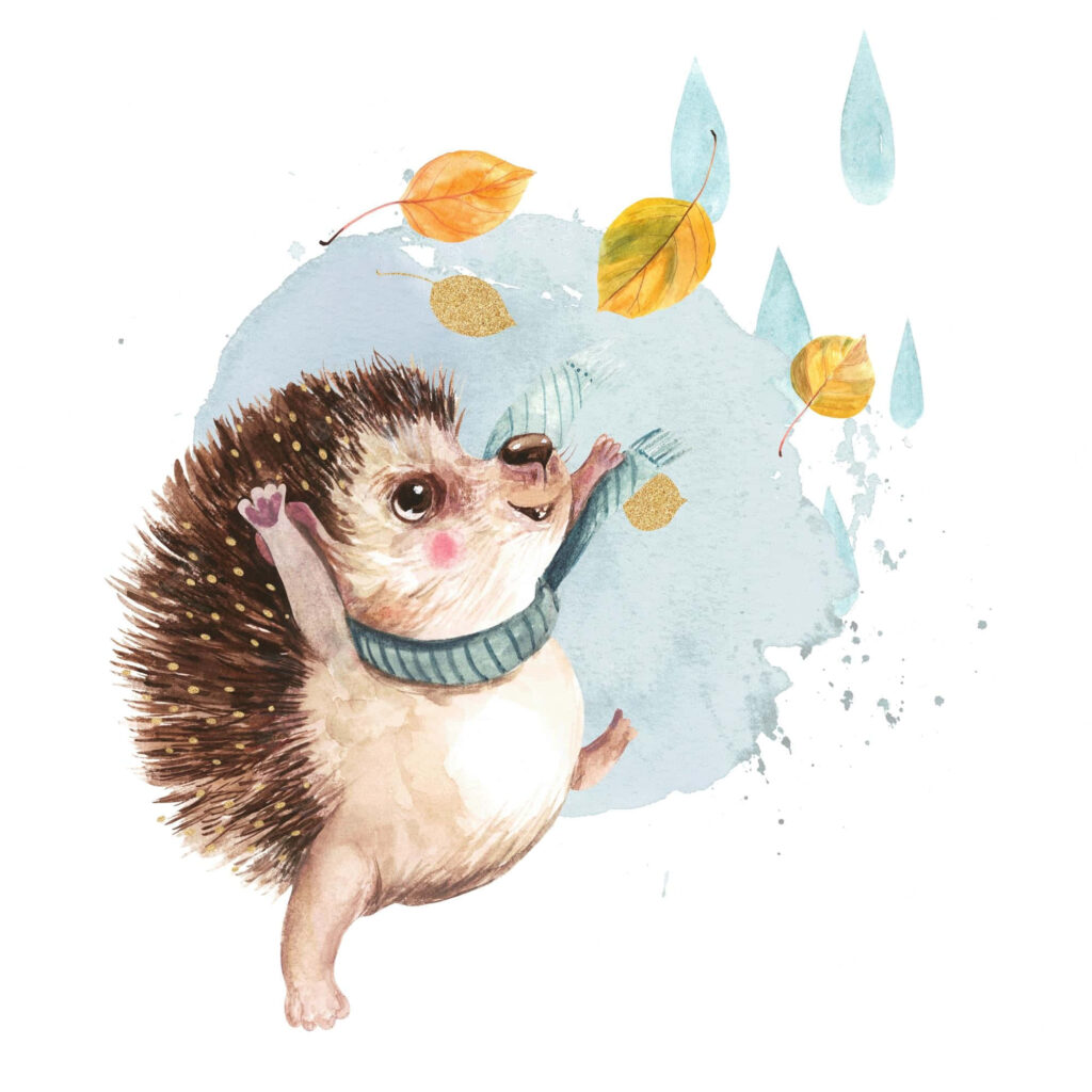 Charming Hedgehog Wallpaper: Playful Autumn Leaves & Cozy Scarf