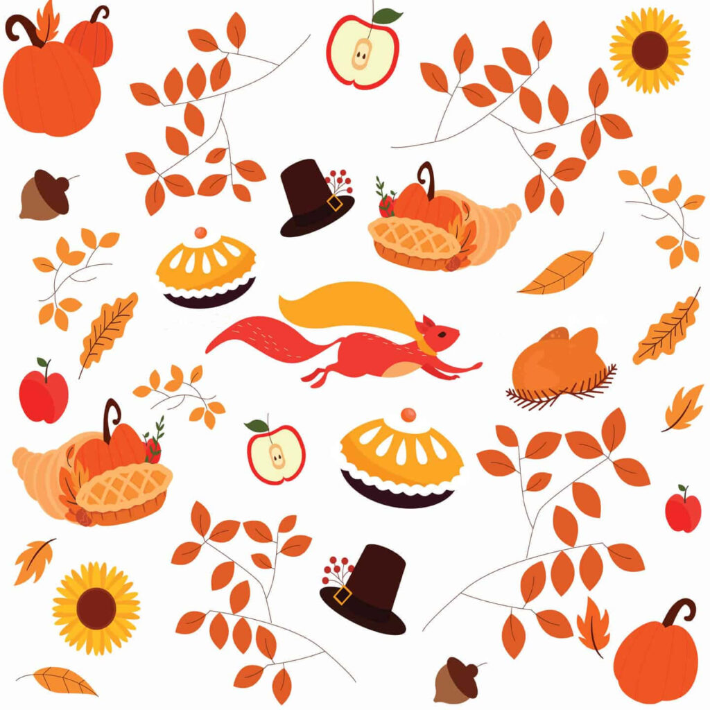 Charming Fall Wallpaper: Pumpkins, Leaves & Playful Squirrel Design