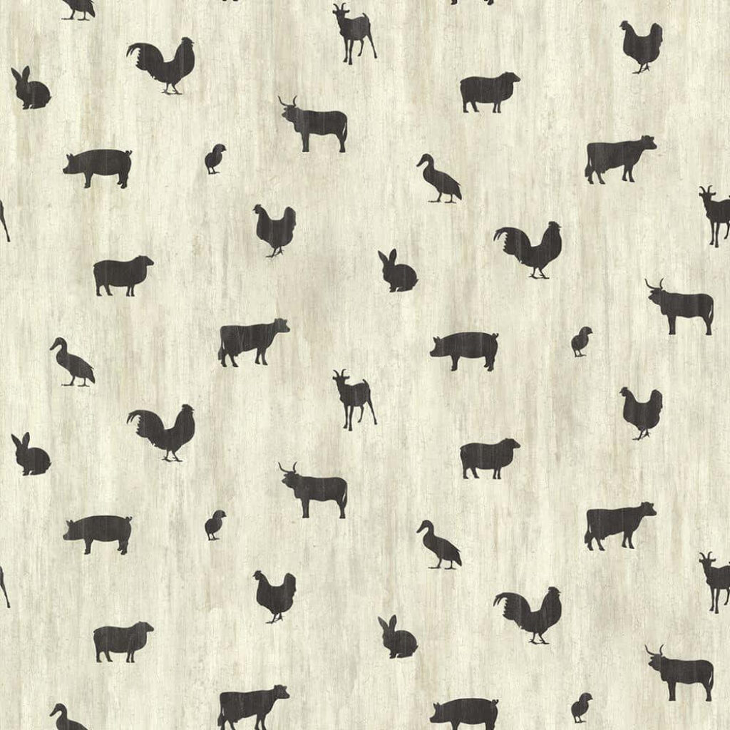 Charming Farm Animal Silhouettes Wallpaper - Rustic Outdoor Design