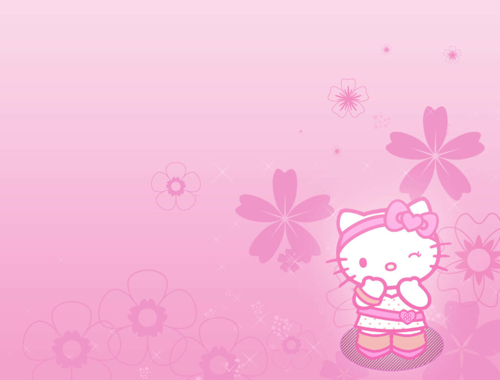 Charming Feline Wallpaper: Whimsical Pink Floral Background