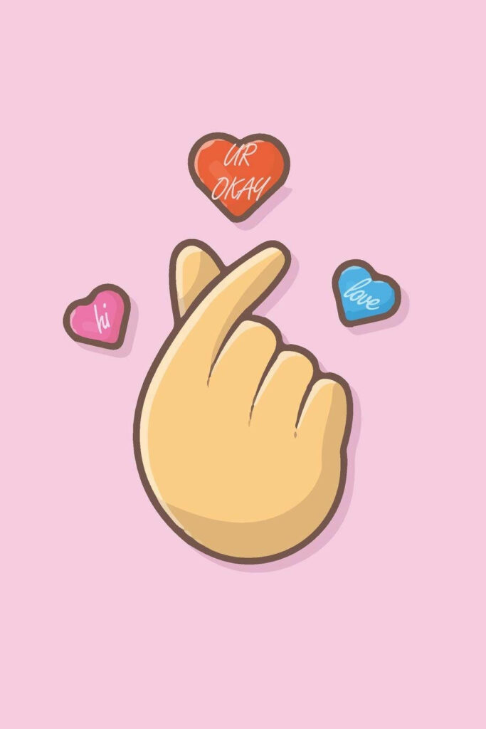Charming Finger Heart Wallpaper: Colorful Hearts on Soft Pink Background