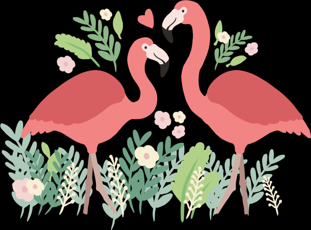 Vibrant Flamingo Wallpaper: Romantic Tropical Scene with Pastels