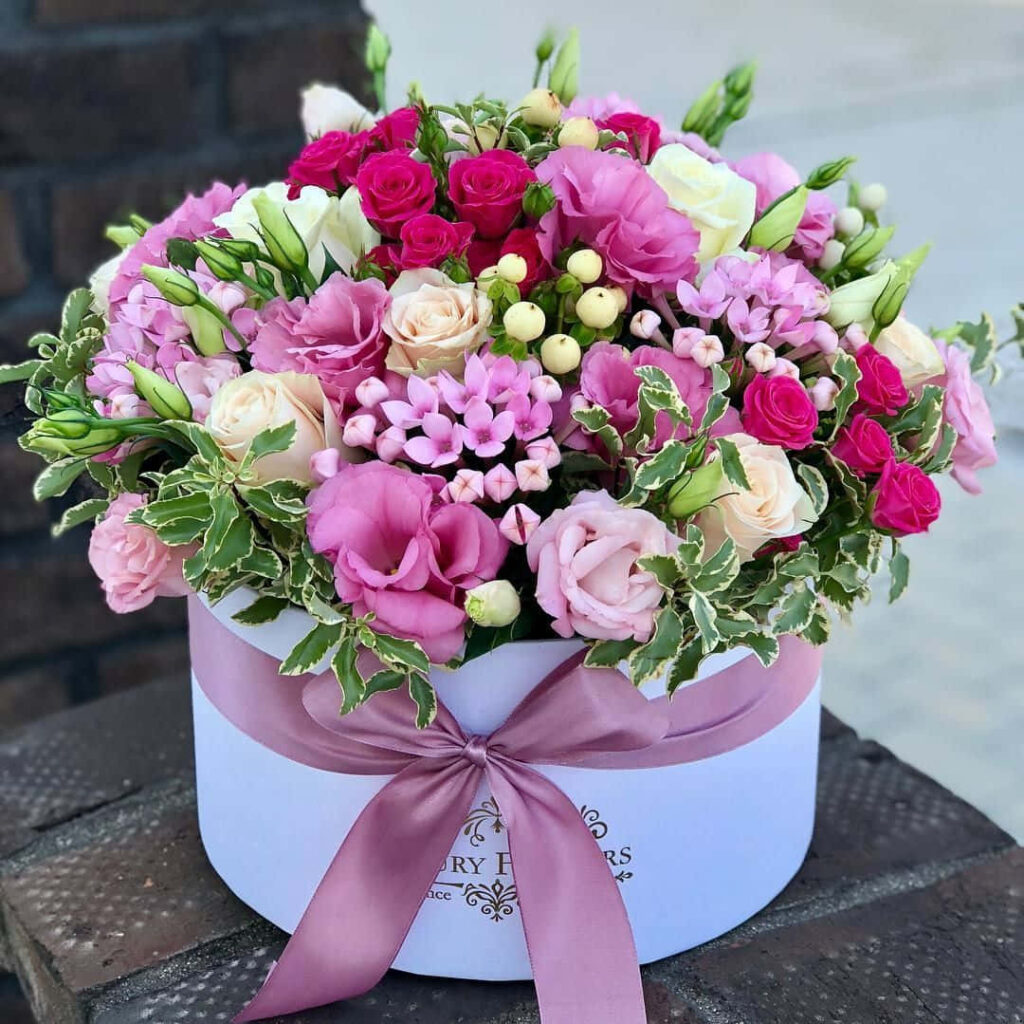 Charming Pink & Red Rose Bouquet in Round Box for Birthdays Wallpaper