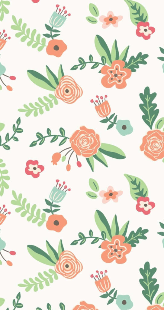 Charming Floral Wallpaper with Orange Flowers and Green Leaves