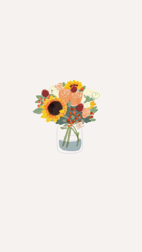 Vibrant Flower Bouquet Wallpaper: Sunflowers & Roses on Light Background