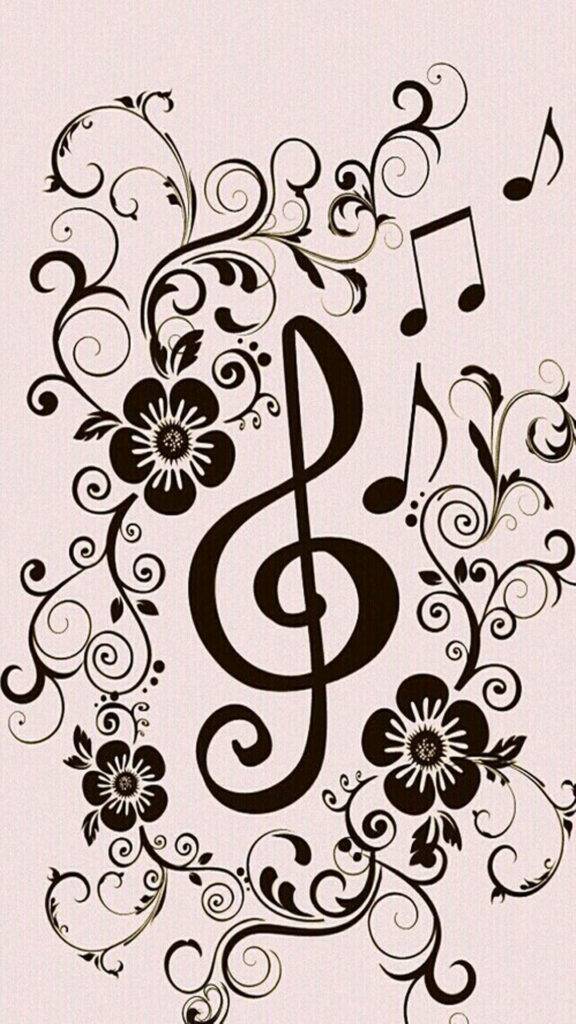 Charming Floral Wallpaper with Music Notes & Treble Clef Design