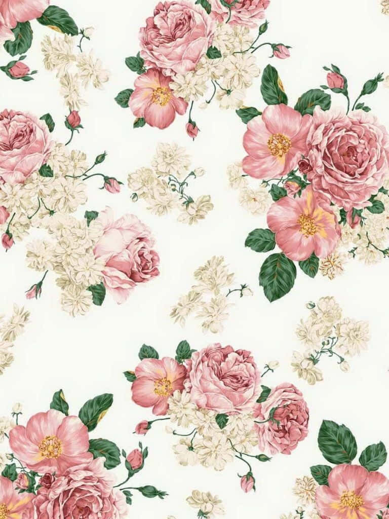 Charming Floral iPad Wallpaper: Pink & White Blooms Background