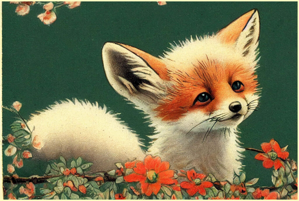 Fox Among Flowering Branches: Elegance in Nature Wallpaper