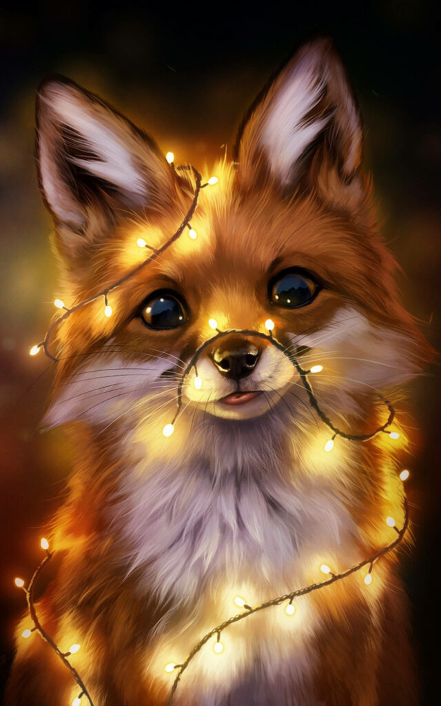 Charming Fox Wallpaper with Glowing Fairy Lights - Whimsical Background