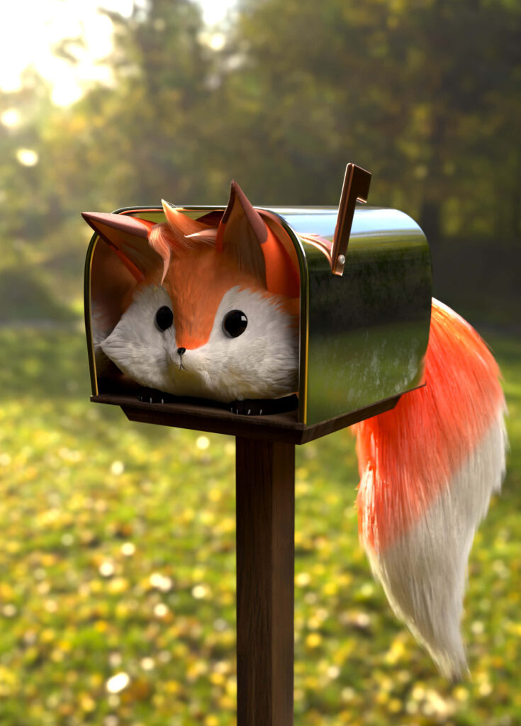 Charming Red Fox in Mailbox: Whimsical Wallpaper Scene