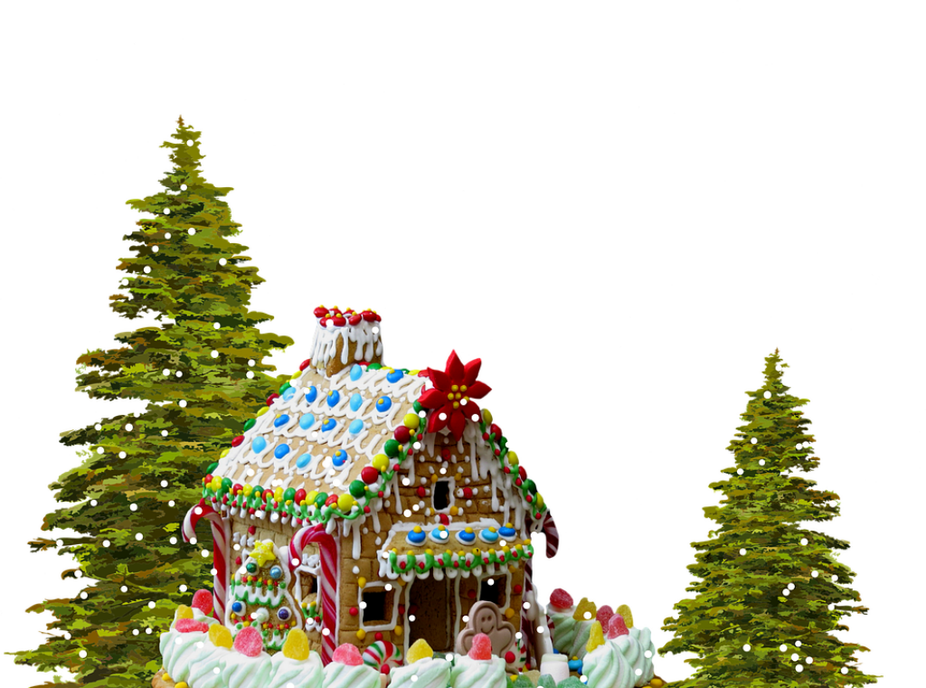 Cozy Gingerbread House Wallpaper in a Winter Wonderland Background