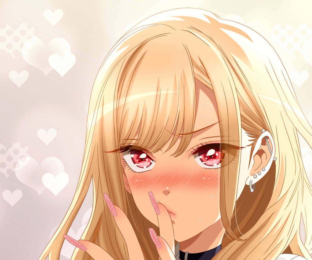 Charming Golden-Haired Anime Girl Wallpaper with Heart Patterns