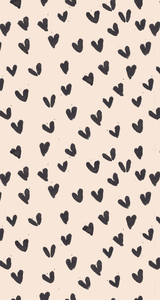 Charming Hand-Drawn Black Heart Wallpaper on Beige Background