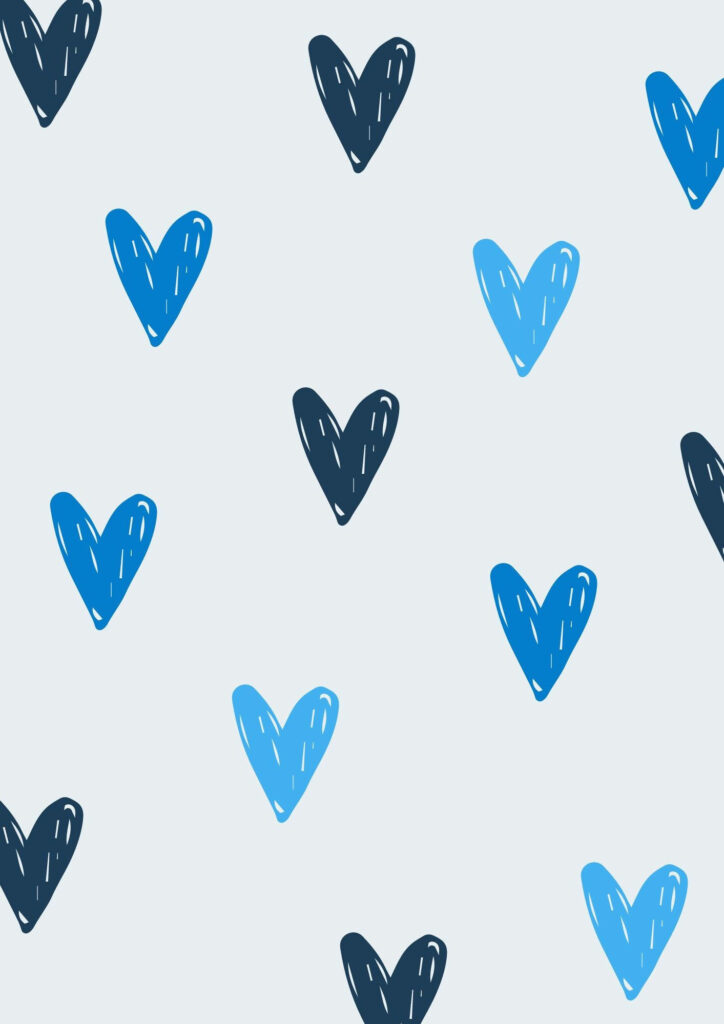 Charming Hand-Drawn Blue Heart Wallpaper Background for Soft Aesthetic