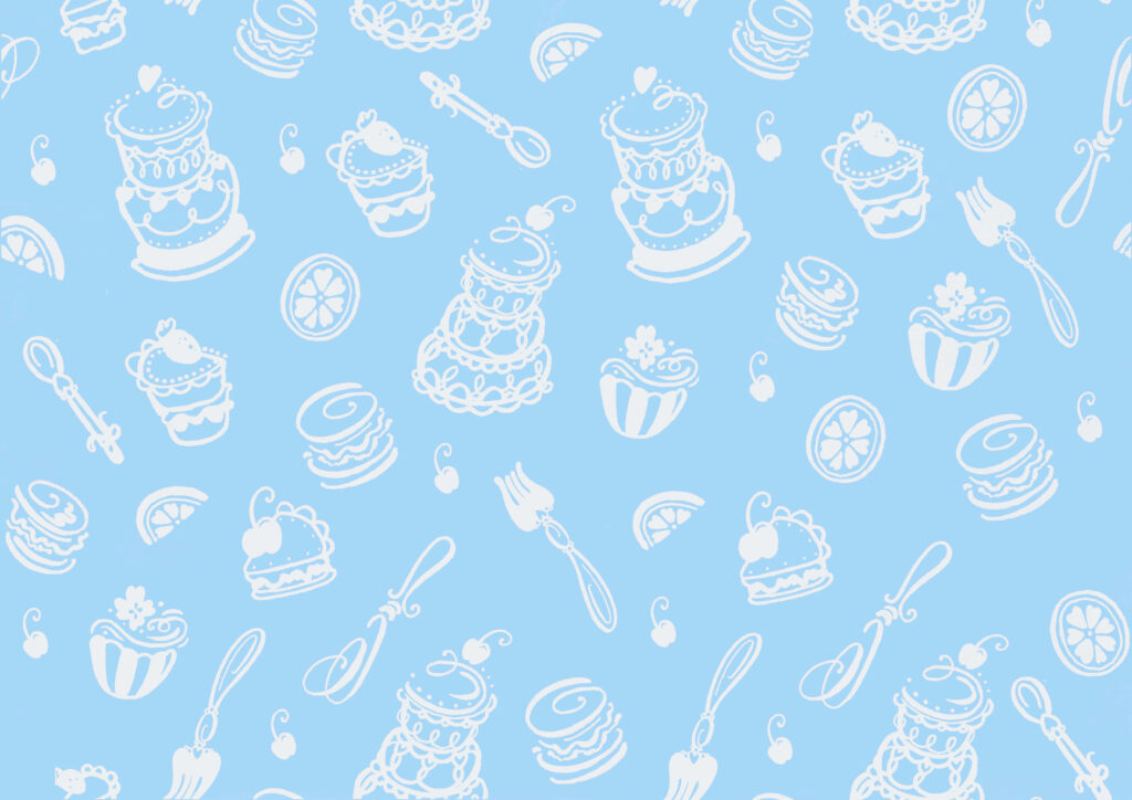 Charming Hand-Drawn Dessert Wallpaper on Pastel Blue Background