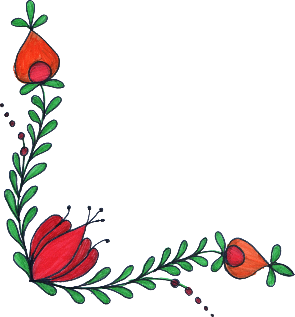 Vibrant Hand-Drawn Red Flower Wallpaper with Lush Green Leaves