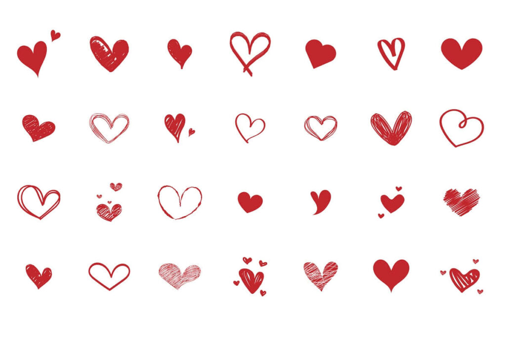 Charming Hand-Drawn Red Hearts Wallpaper on Clean White Background