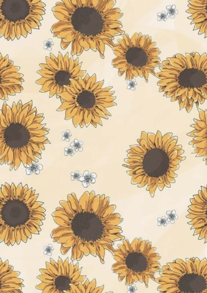 Charming Hand-Drawn Sunflower Wallpaper with Delicate White Flowers