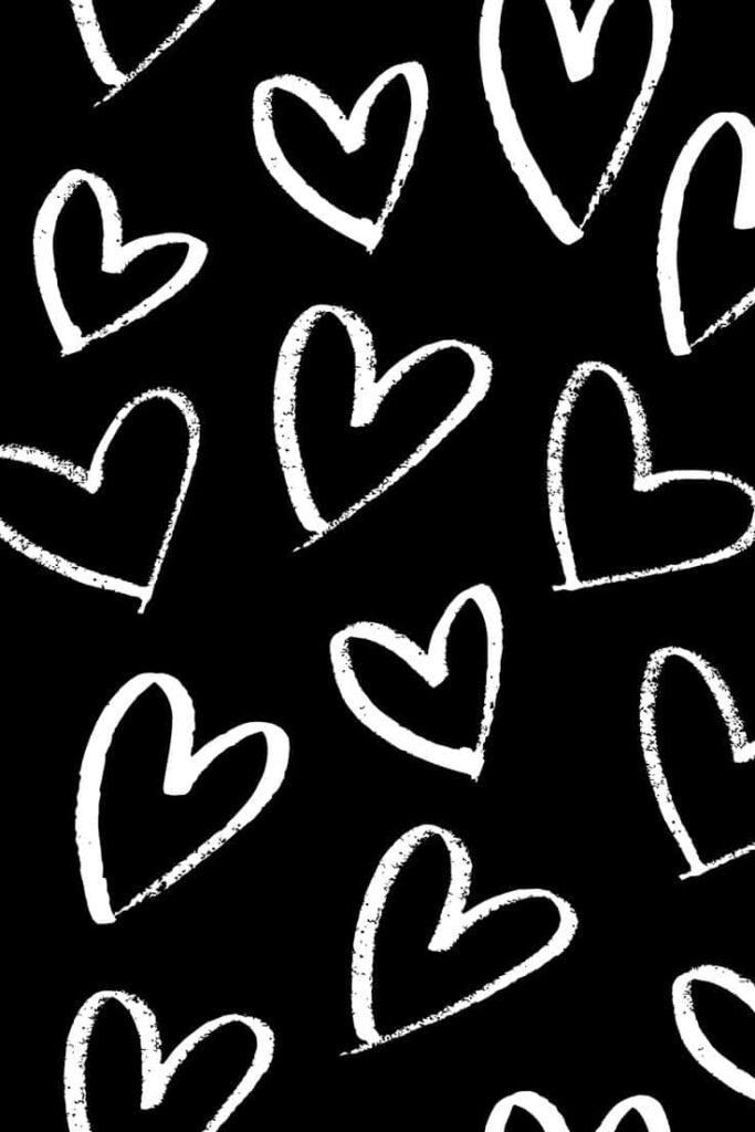 Elegant Hand-Drawn White Hearts on Black Background Wallpaper