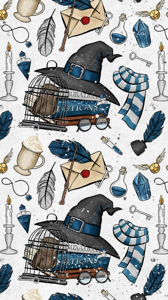 Whimsical Ravenclaw Wallpaper: Magical Hogwarts Pattern Design