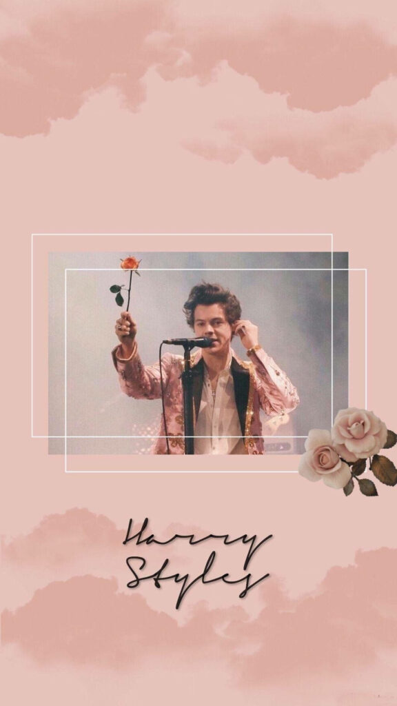 Elegant Harry Styles Wallpaper: Pink Floral Design for Aesthetic Charm