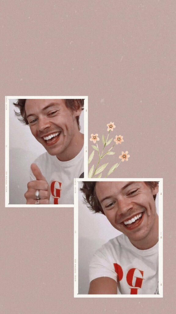 Charming Harry Styles Wallpaper with Floral Design on Beige Background