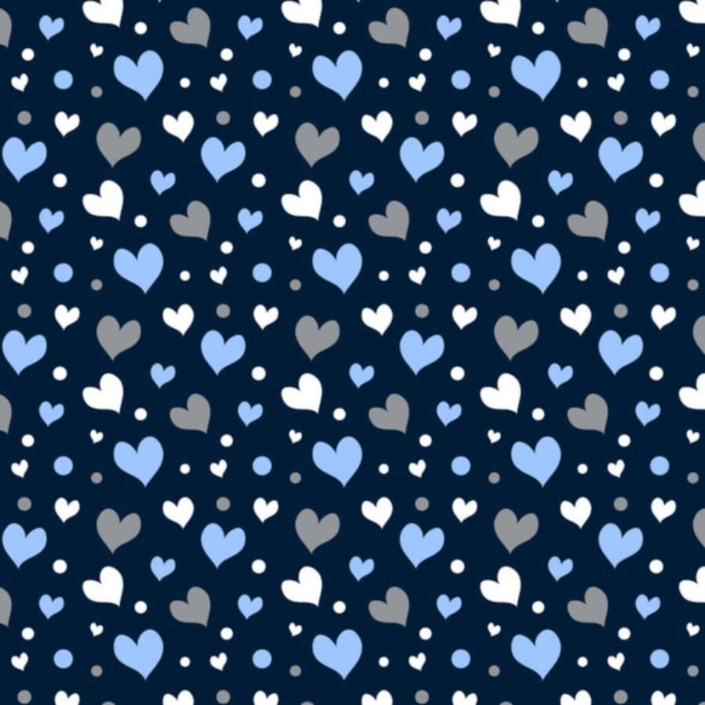 Charming Heart Pattern Wallpaper in Blue & Gray on Dark Background