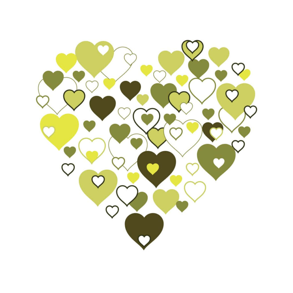 Charming Heart-Shaped Green & Yellow Design - Love Wallpaper Background