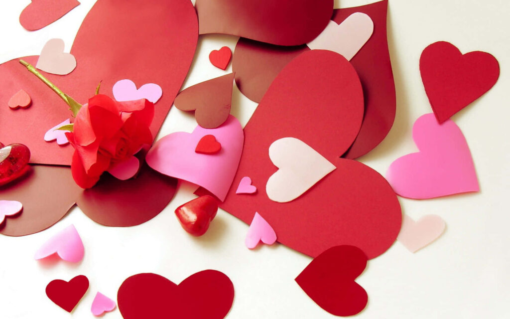 Charming Red & Pink Heart Wallpaper with Rose - Love Background