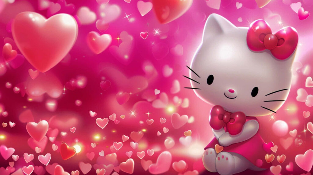 Charming Character Wallpaper with Hearts & Sparkling Lights