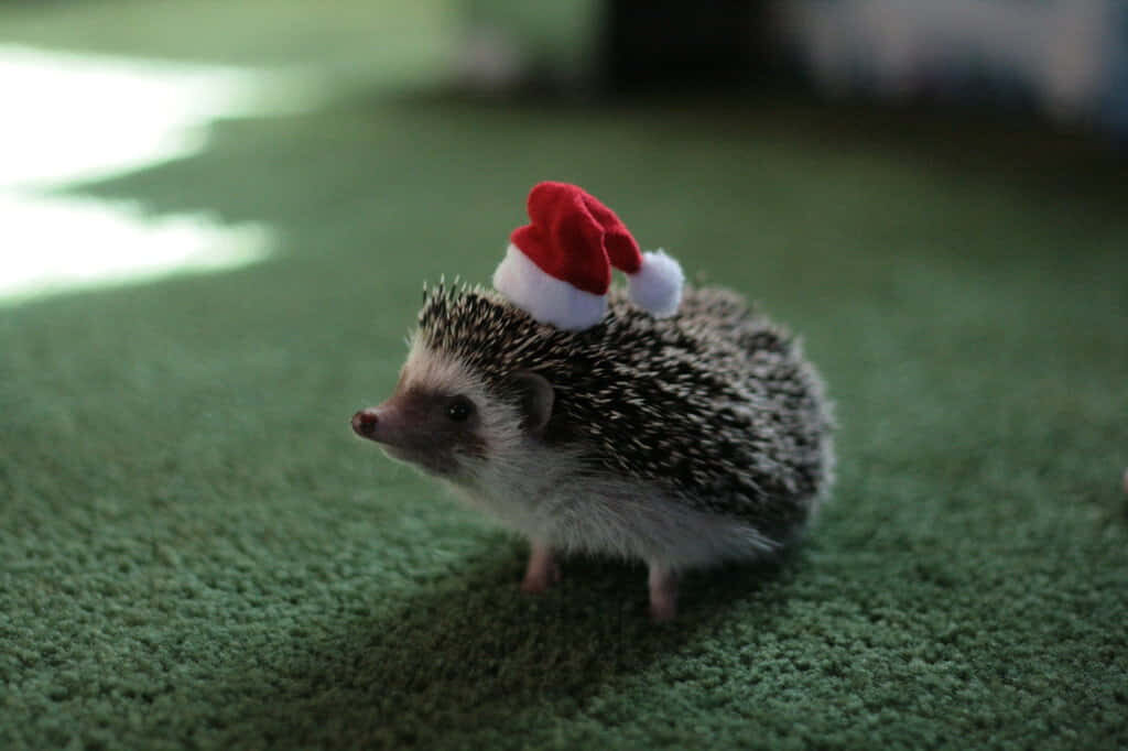 Festive Hedgehog in Santa Hat: Charming Wallpaper for a Cozy Vibe