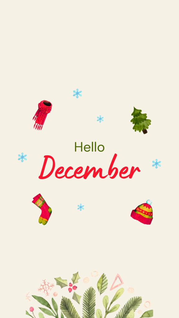 Charming December Wallpaper: Festive Scarf, Tree & Snowflakes