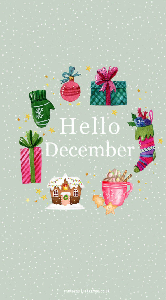 Charming Hello December Wallpaper with Festive Holiday Elements