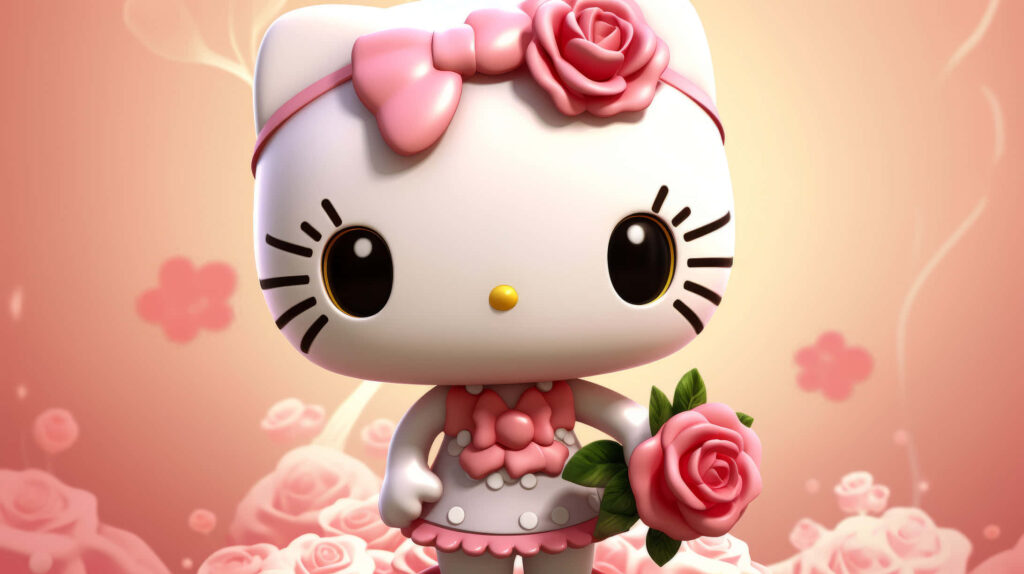 Charming Hello Kitty 3D Wallpaper with Floral Elegance