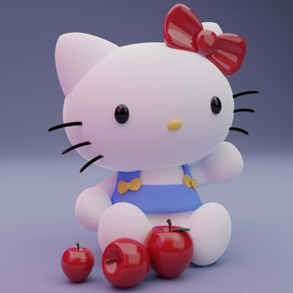 Charming Hello Kitty 3D Wallpaper with Red Apples Background