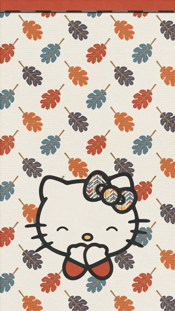 Charming Hello Kitty Wallpaper with Cozy Autumn Leaves Background