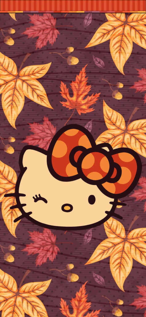 Charming Hello Kitty Autumn Wallpaper with Fall Leaves Background
