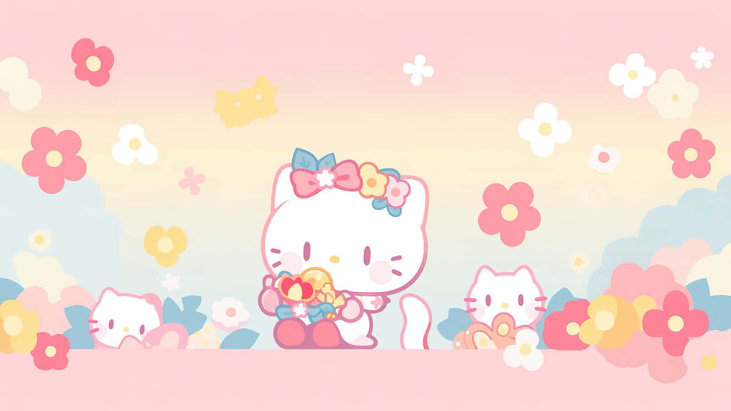 Charming Hello Kitty Floral Wallpaper in Pastel Paradise