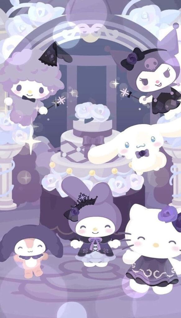 Gothic Hello Kitty Wallpaper: Whimsical Friends in Pastel & Dark Shades