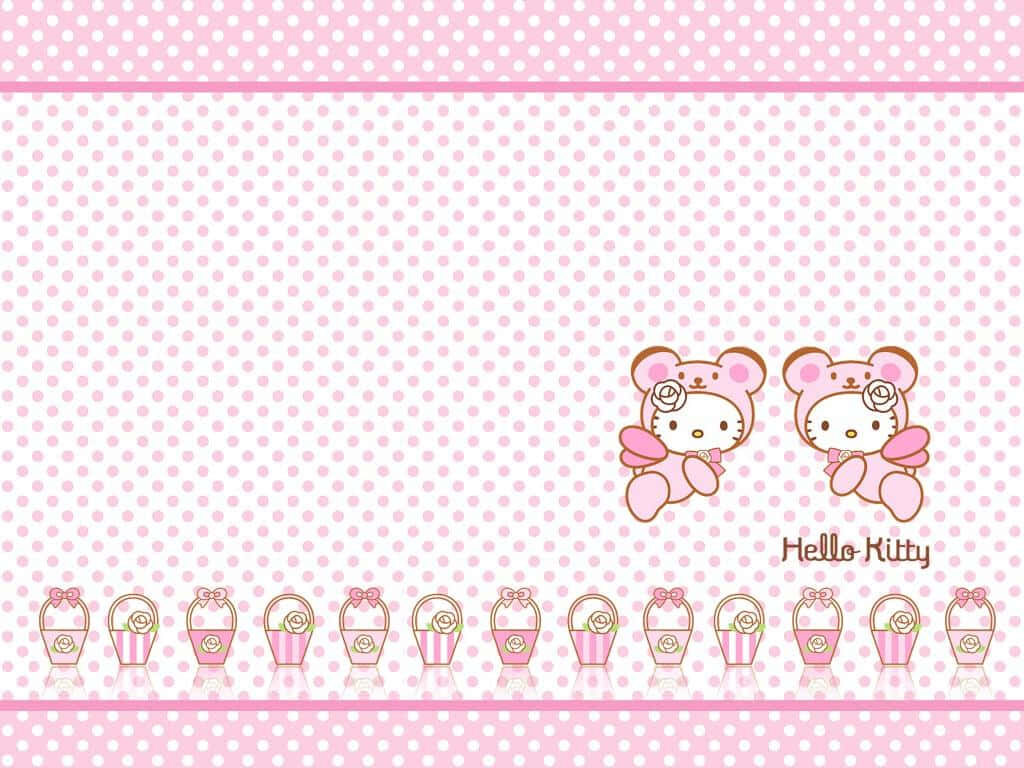 Whimsical Hello Kitty Wallpaper in Pink Polka Dots & Baskets
