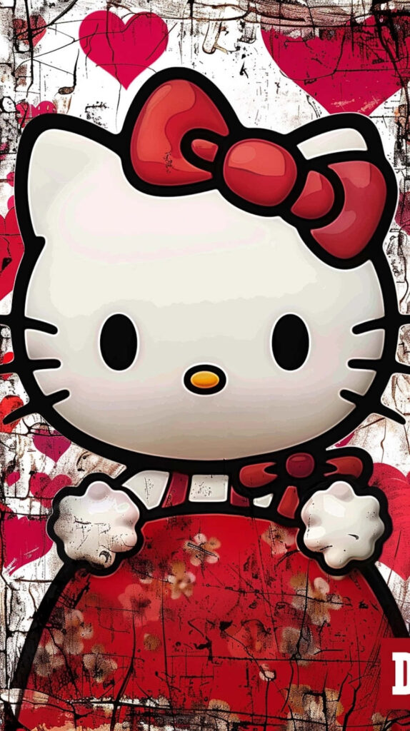 Charming Hello Kitty Valentine Wallpaper with Heart Background
