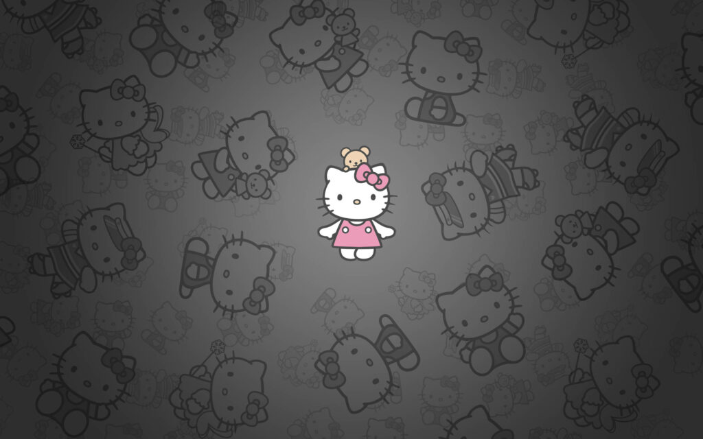 Charming Hello Kitty Wallpaper: Grayscale & Colorful Design