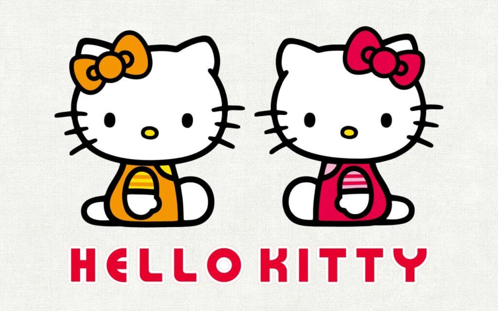 Charming Hello Kitty Wallpaper: Twin Characters with Colorful Bows