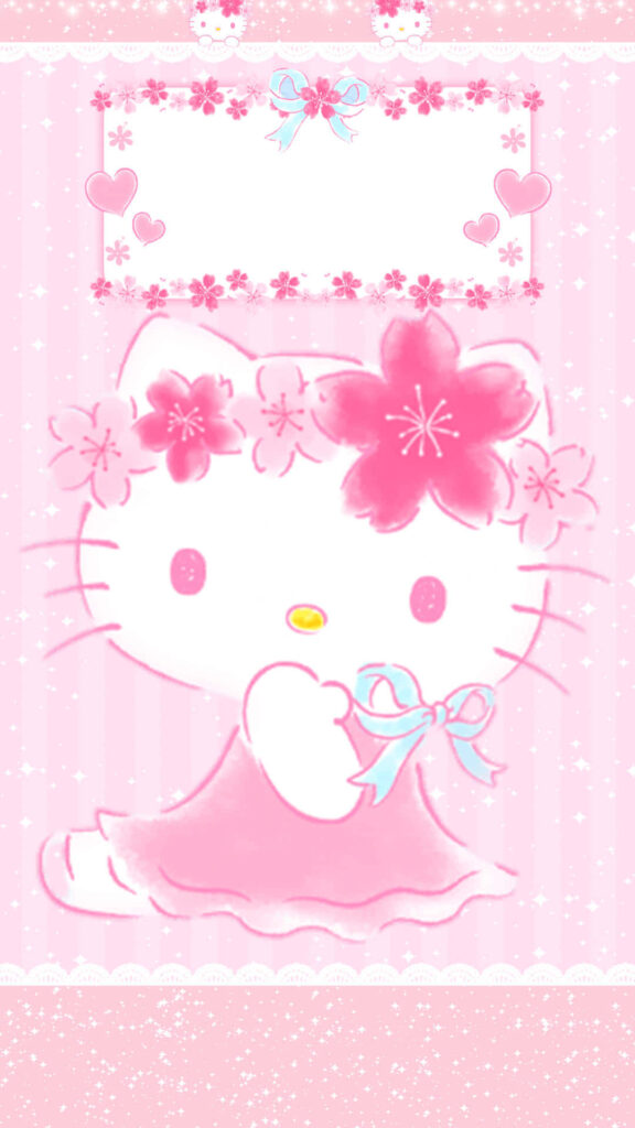 Charming Pink Hello Kitty Wallpaper with Floral Accents