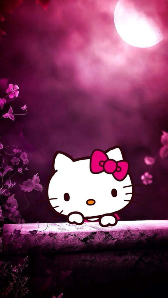 Enchanting Hello Kitty Wallpaper in Dreamy Purple Night Scene