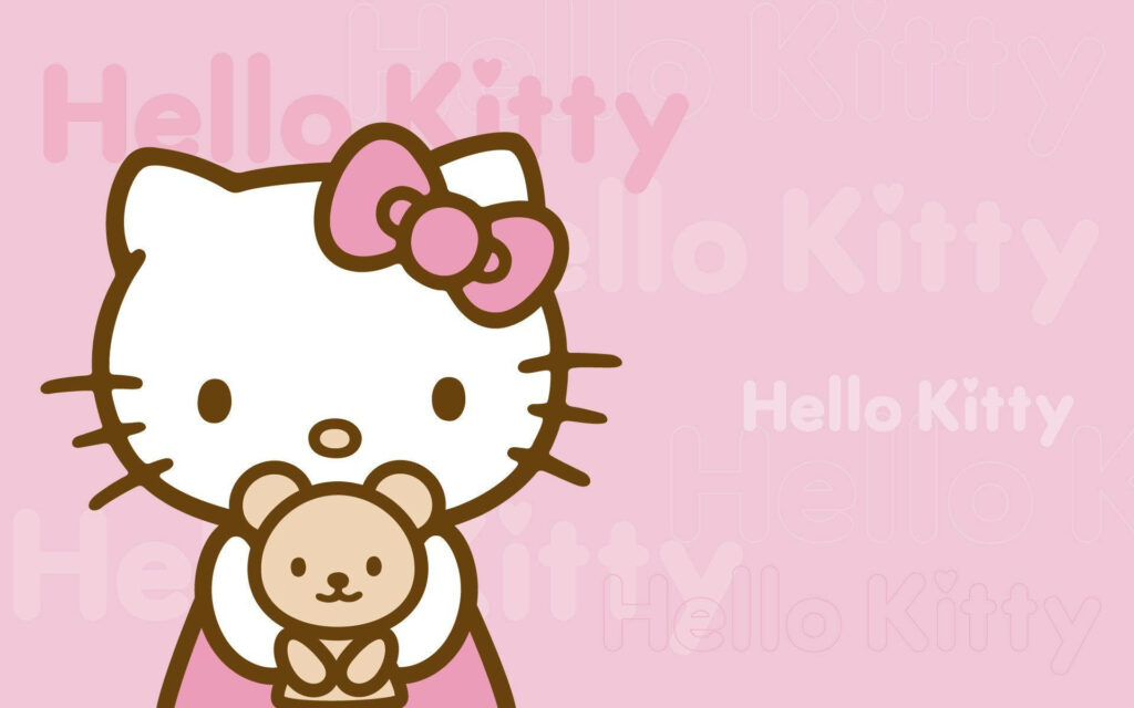 Charming Hello Kitty Wallpaper: Pastel Pink Background & Teddy Bear