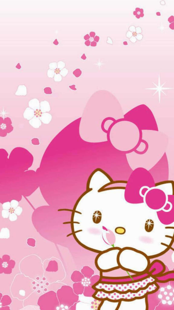Adorable Hello Kitty Wallpaper: Pink Floral & Sparkly Charm